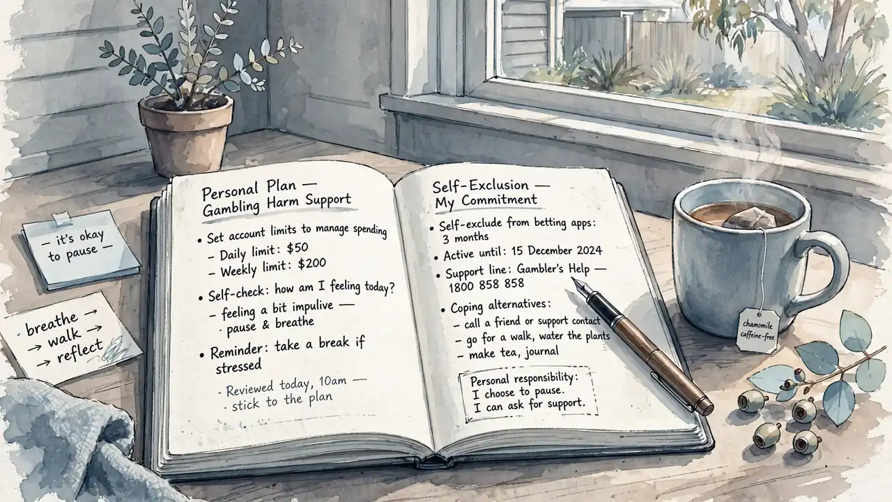 Notebook with self-exclusion notes on a sunlit desk