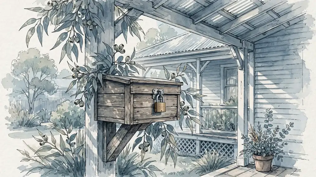 Locked mailbox on an Australian home veranda, symbolising privacy and data protection.